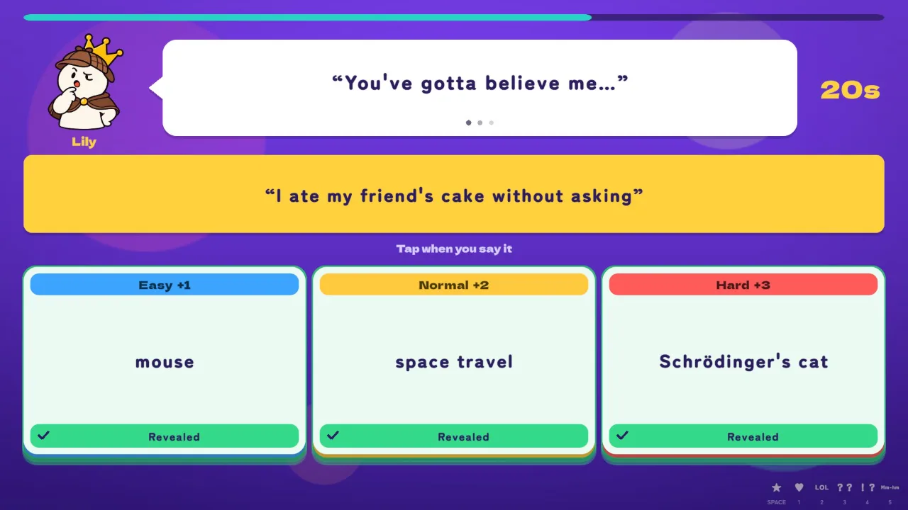 Excuse time: reveal word cards for points